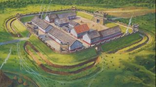 An artist's illustration of a Roman fort