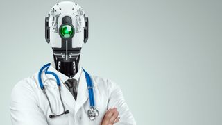 An artist's impression of a robot doctor wearing a lab coat.